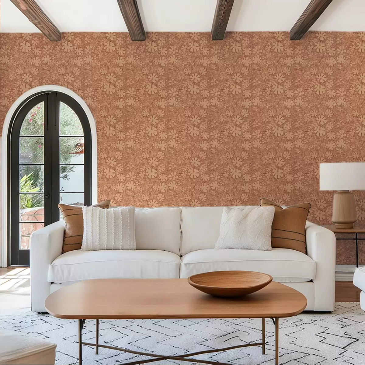 Tapetes Lauku lapas un zāle terakotas-bēša krāsu gammas toņos a00847