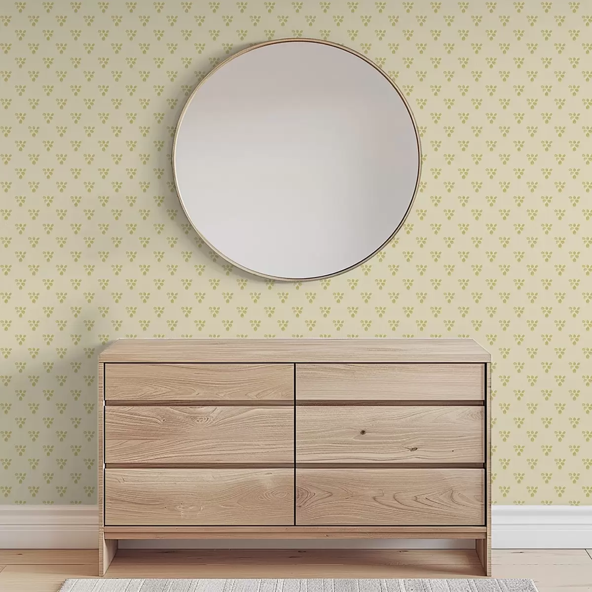 Tapetes Neliels atkārtojums: trīs lapas uz krēmkrāsas fona a00848