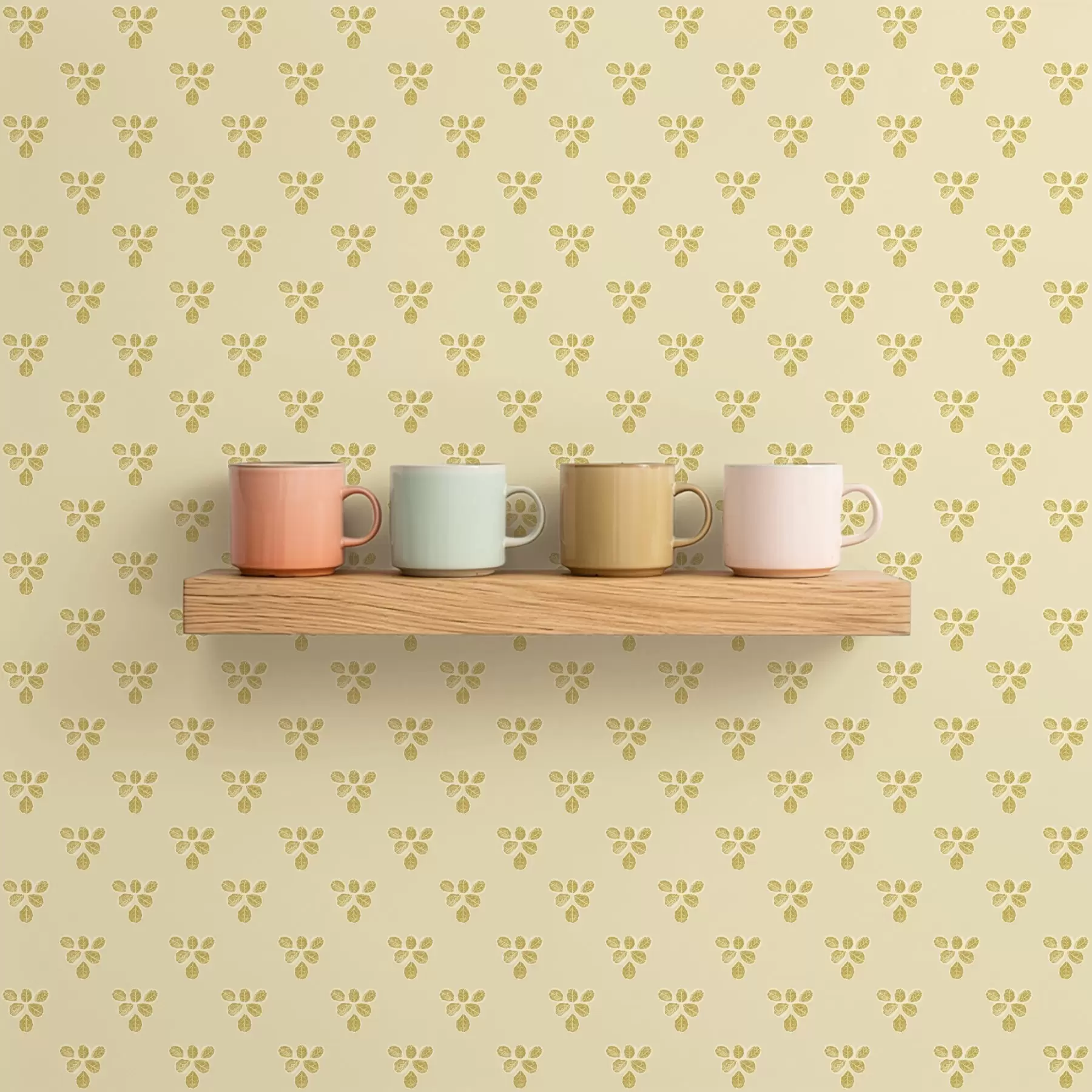 Fototapetes Neliels atkārtojums: trīs lapas uz krēmkrāsas fona a00848