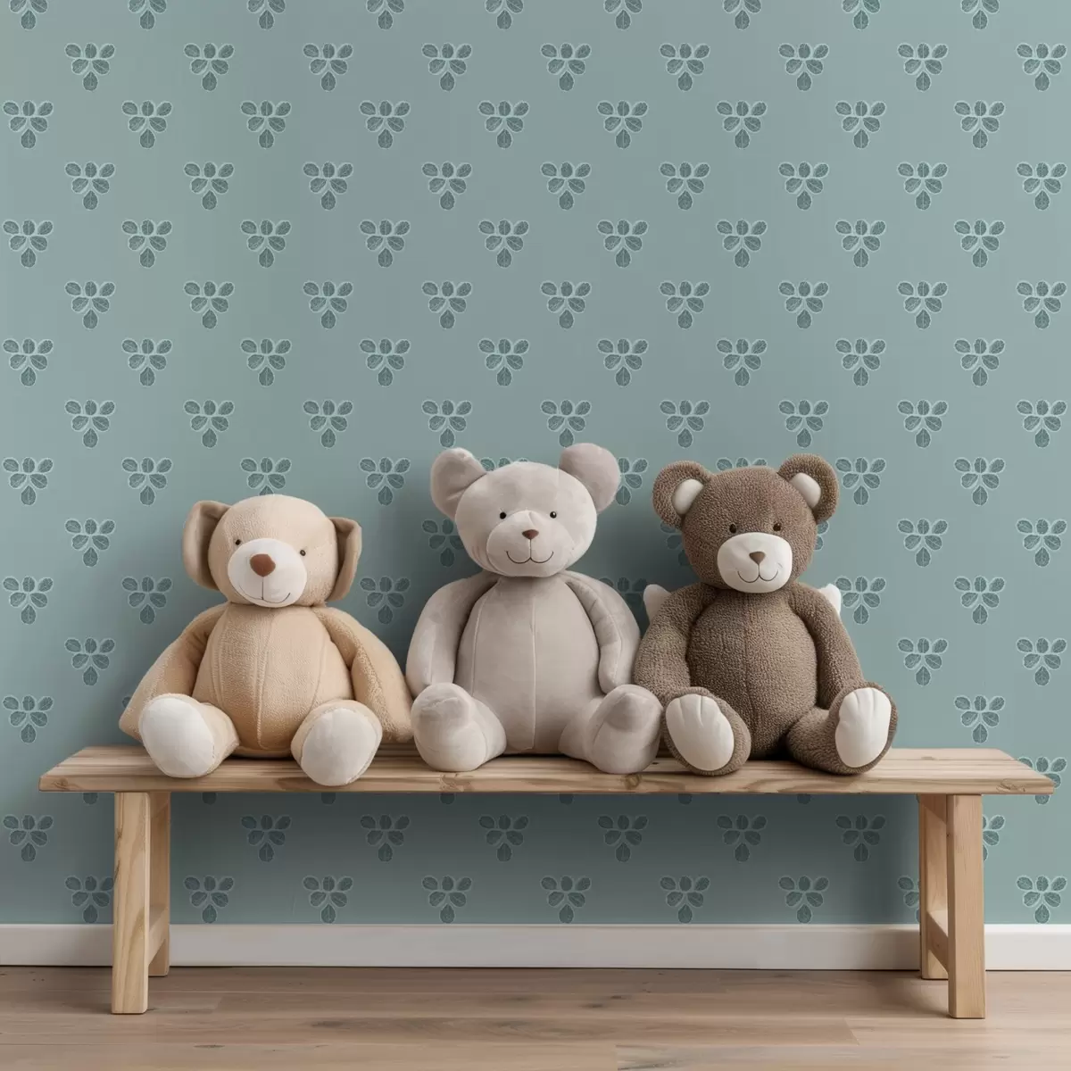 Tapetes Neliels atkārtojums: trīs lapas uz vēsā zilā fona a00848v1