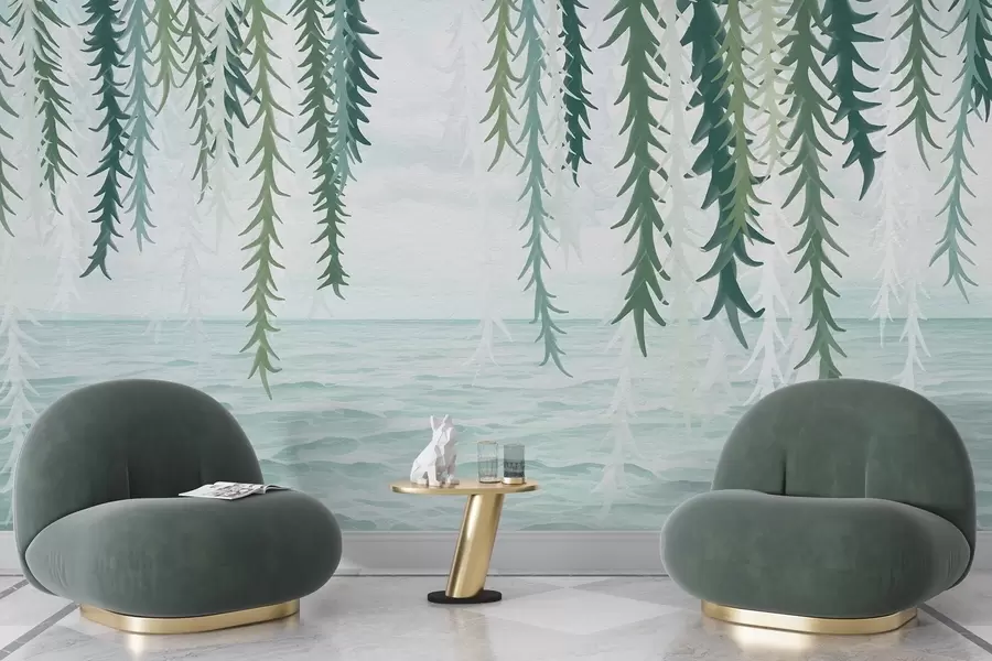 Fototapetes Delikātas vīnogulāju vīnogulāji, kas karājas virs ūdens akvareļa stilā w04830