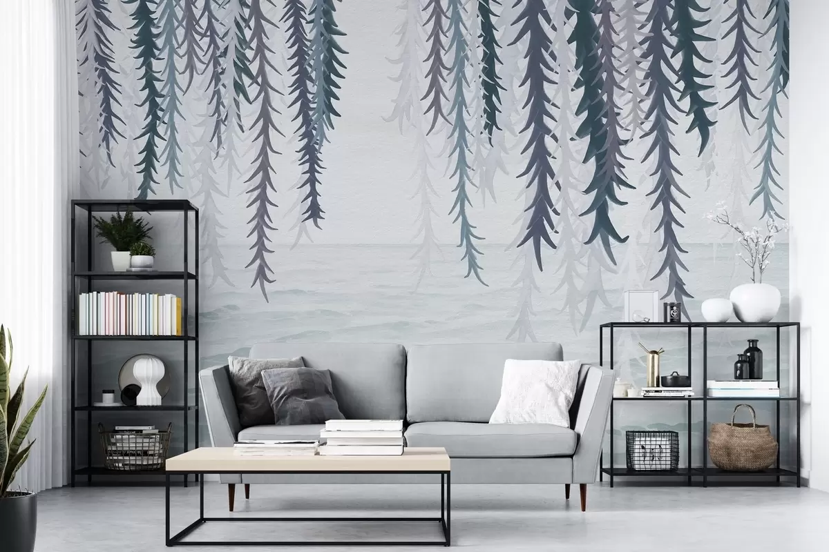 Fototapetes Delikātas vīnogulāju vīnogulāji, kas karājas virs ūdens akvareļa stilā w04830v3