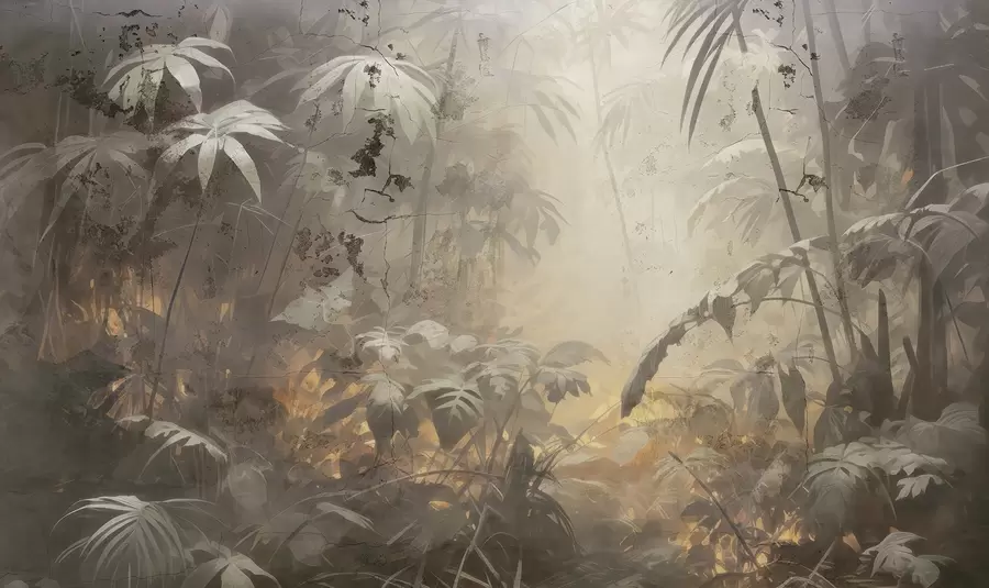 Fototapetes Krāsota džungļi aiz grunge betona sienas w04833