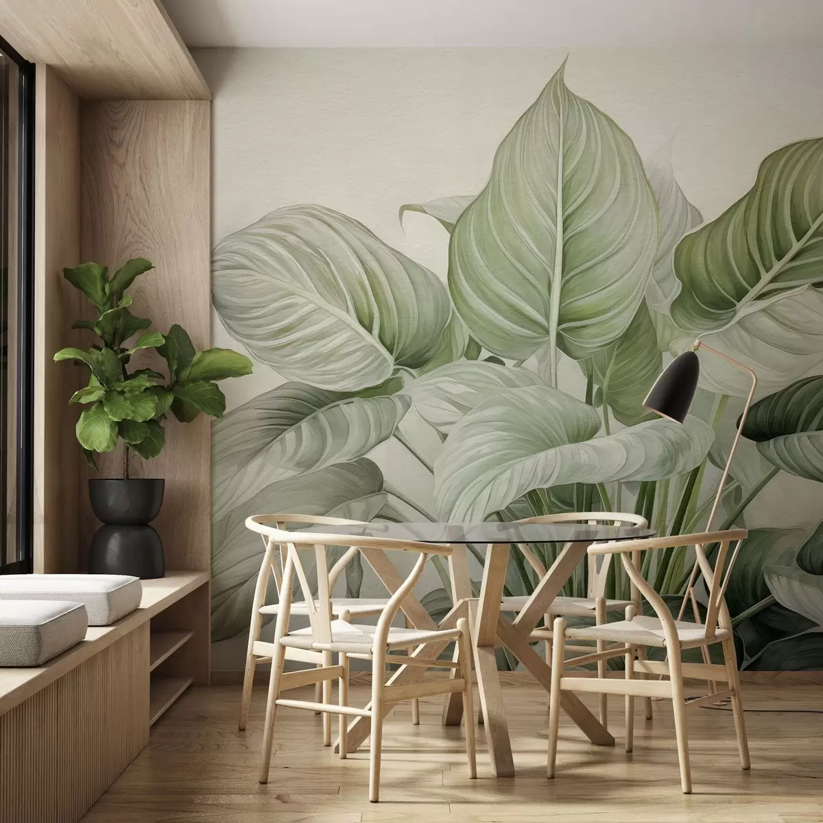 Fototapetes Krāšņs zaļo lapu krūms uz sienas w04835