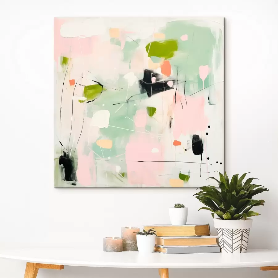 Glezna Rozā un menta, pasteļtoņos krāsotas otas triepieni s46324