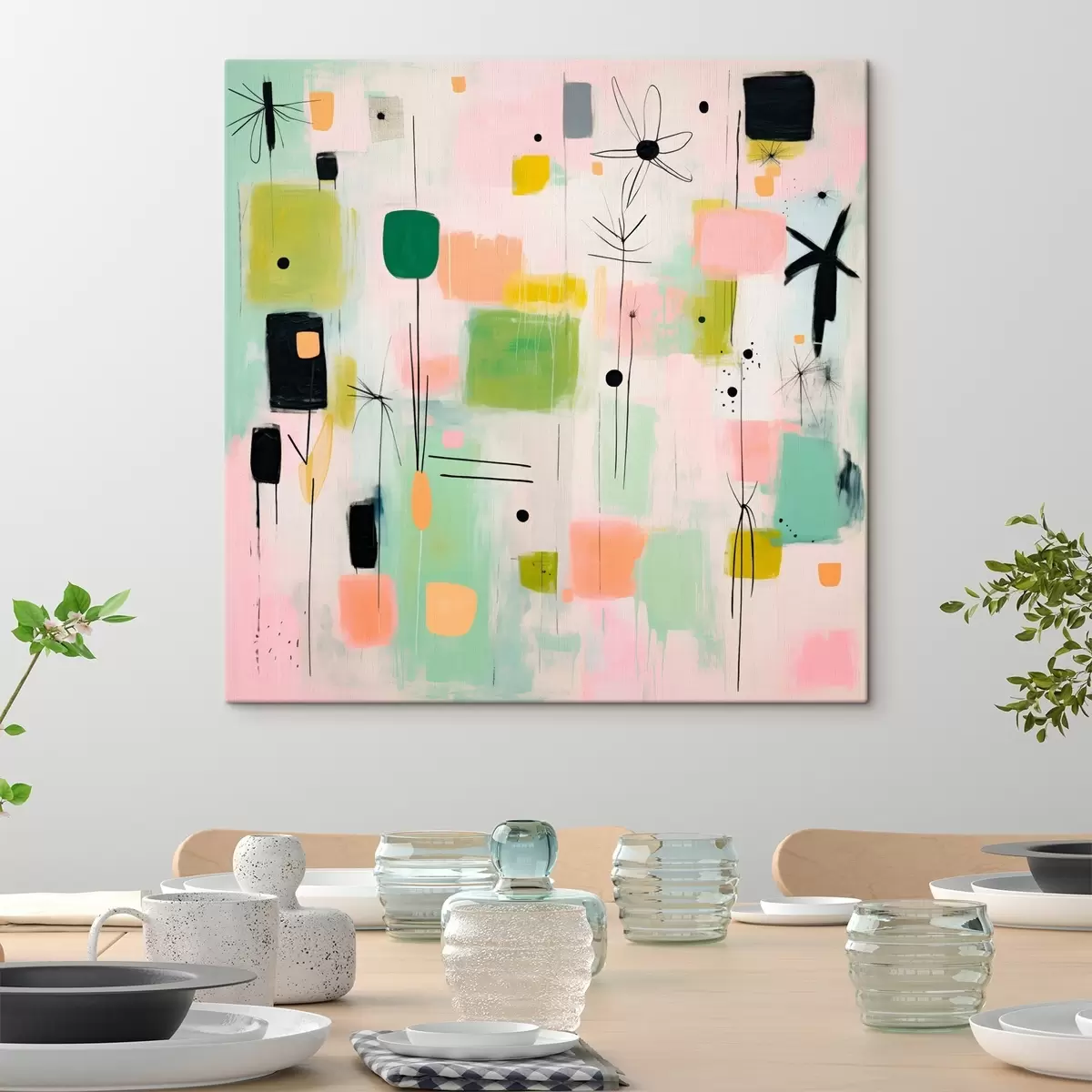 Glezna Abstraktas puķes, gaiša kompozīcija eļļas stilā s46325