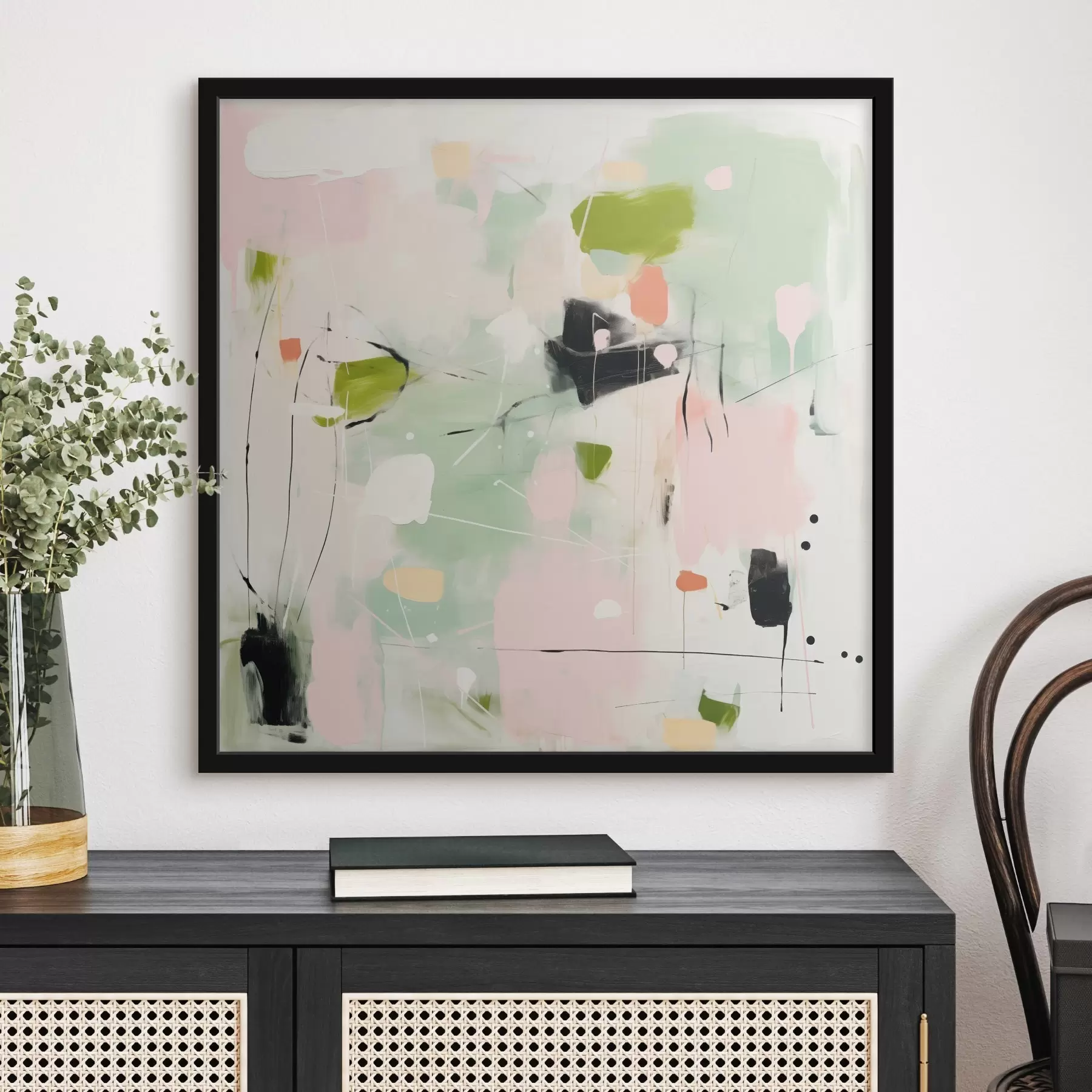 Fototapetes Rozā un menta, pasteļtoņos krāsotas otas triepieni f46324