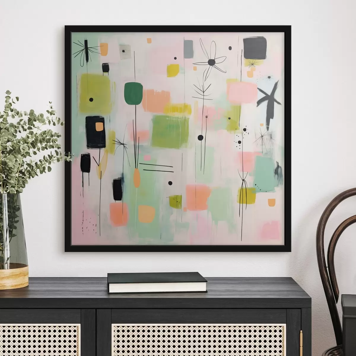 Plakāts Abstraktas puķes, gaiša kompozīcija eļļas stilā f46325