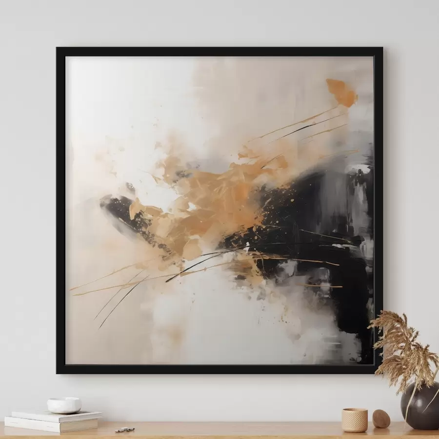 Fototapetes Oranžas un melnas līnijas, moderna abstrakcija f46327