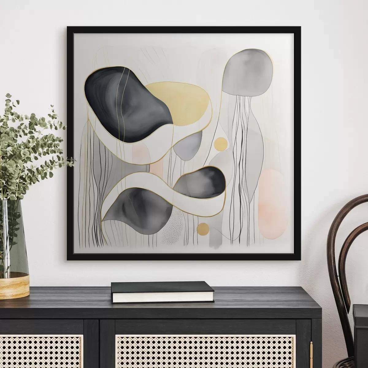 Plakāts Neitrāls sastāvs, pelēki un smilšaini plankumi modernā stilā f46334