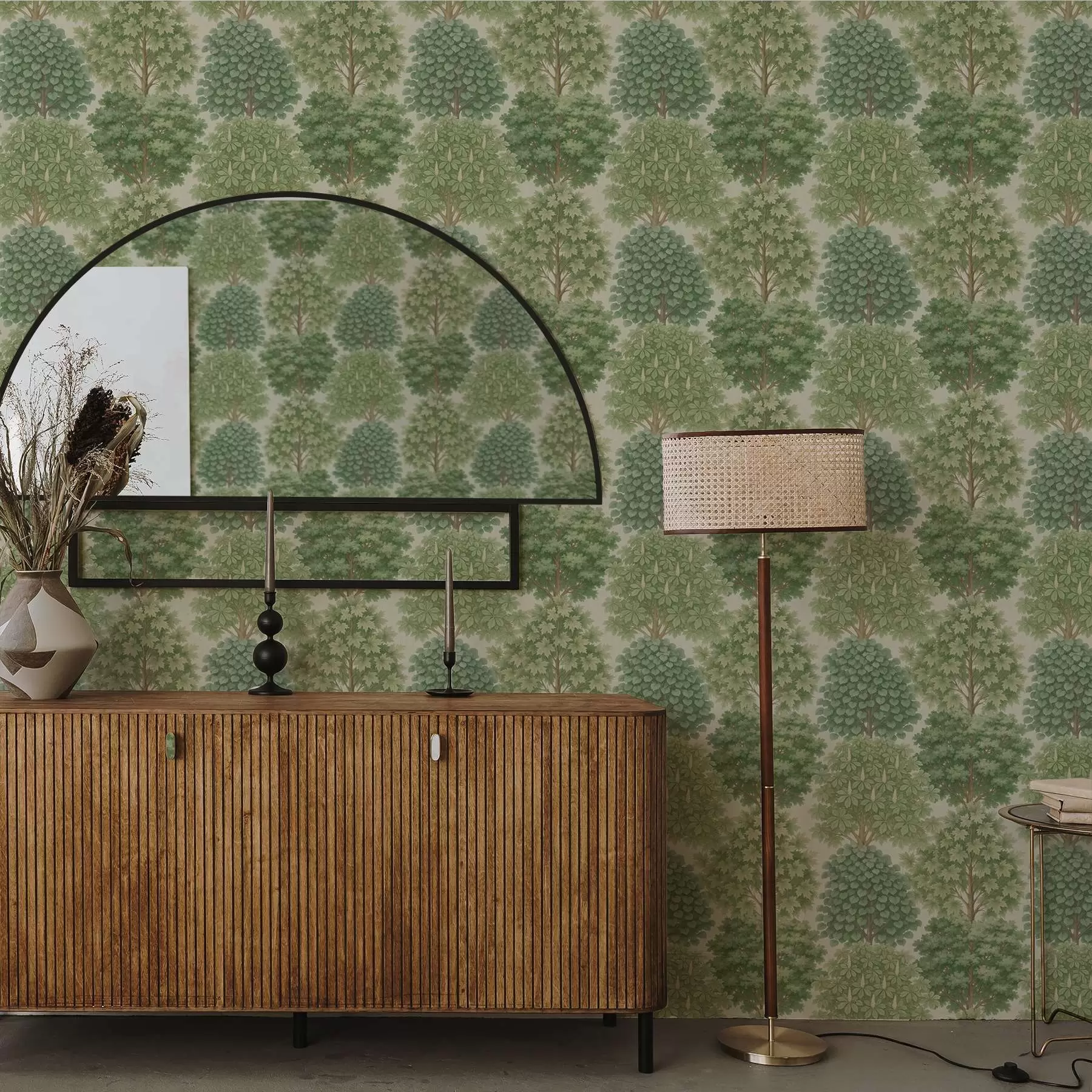 Fototapetes Koku dārzs maigās zaļās krāsās uz gaiša fona a00775