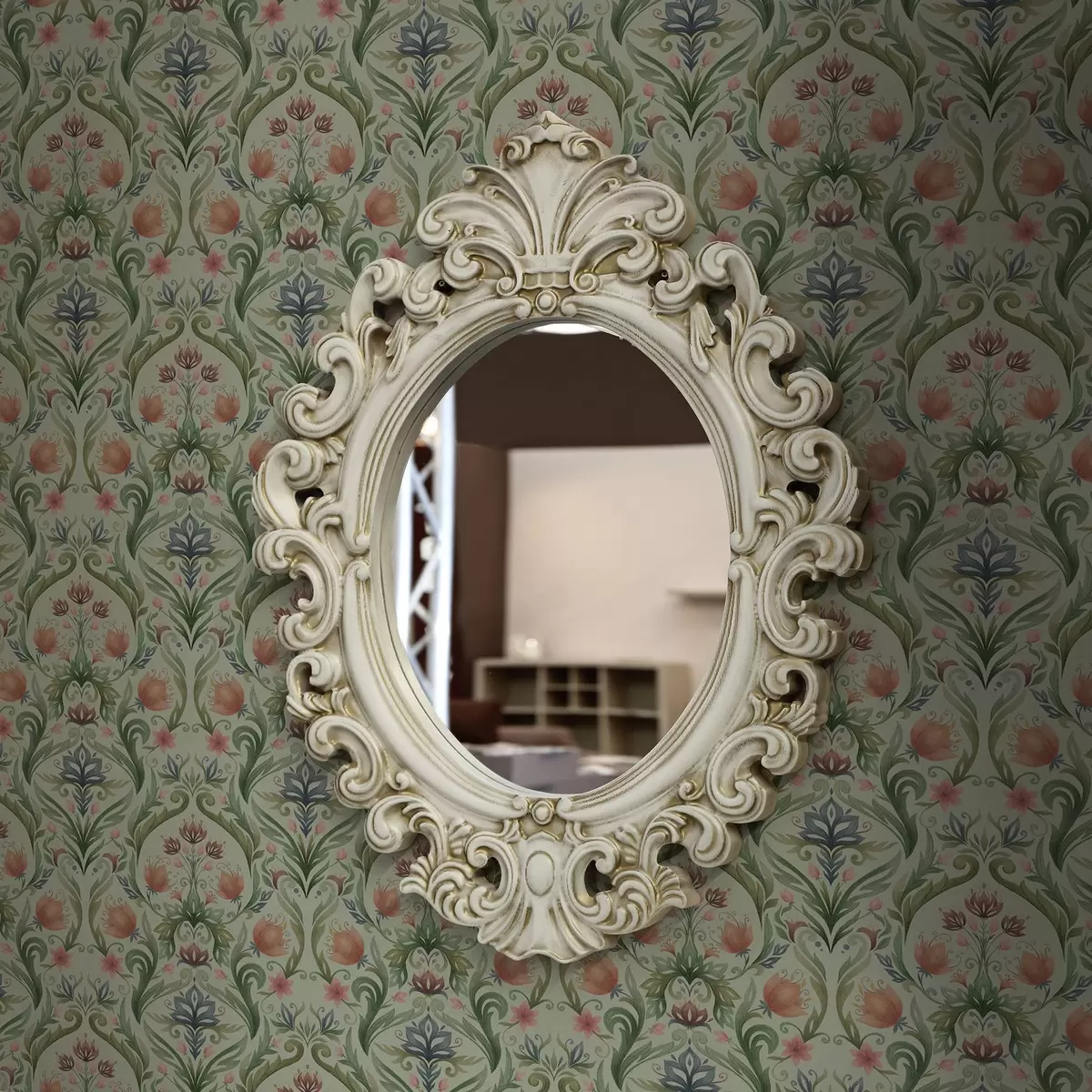 Tapetes Simetriskas ziedu ornamentika, piparmētru krāsas toņos a00827v1