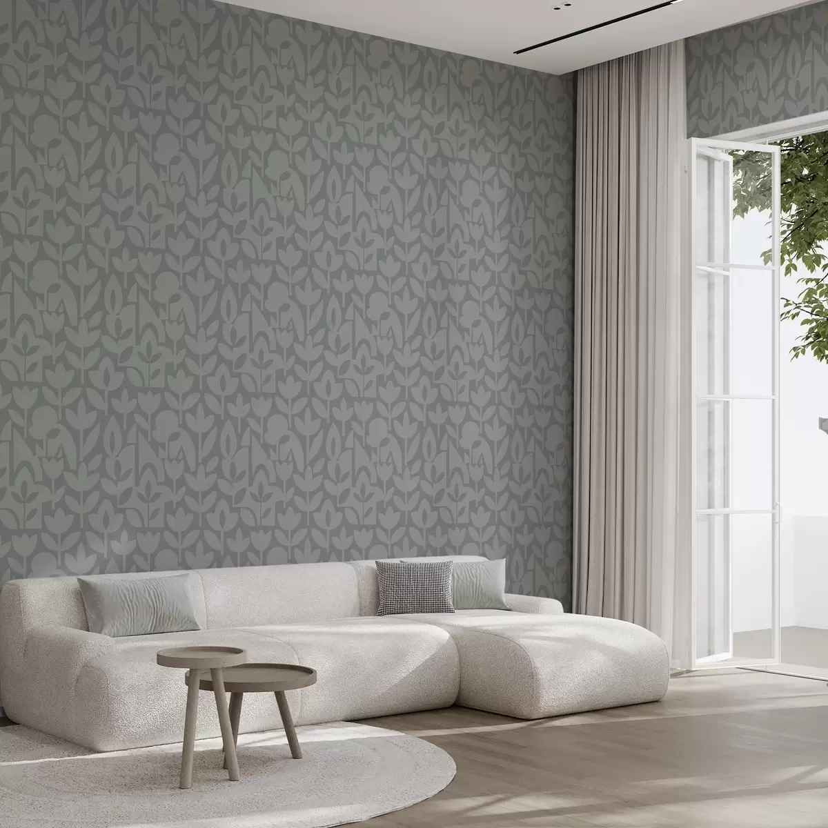 Tapetes Ģeometriskas ziedu siluetas šīfera zilā krāsā a00875