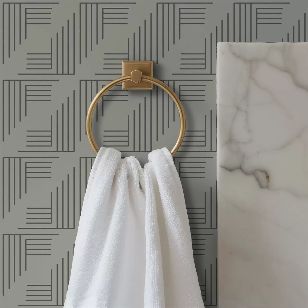 Tapetes Lineāri stūra bloki, kas veido kvadrātu uz siltā pelēkā fona a00907