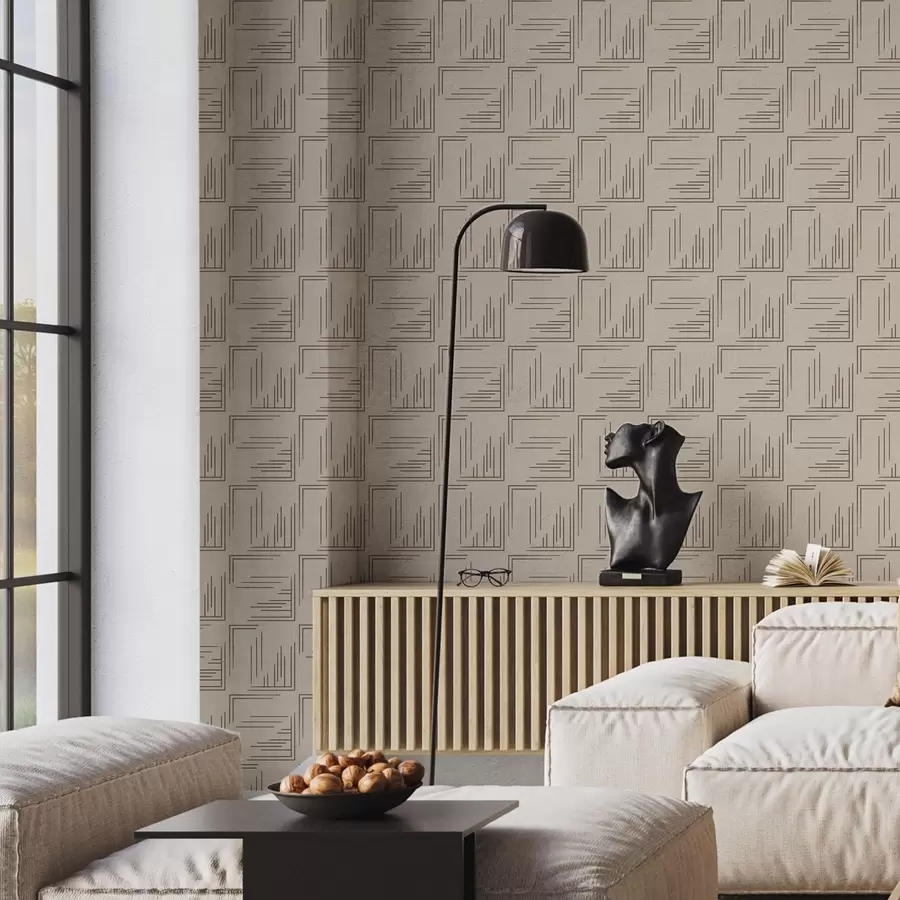 Fototapetes Lieli kakao stūra kvadrāti ar dažādām līniju pildījumiem, smiltis a00913