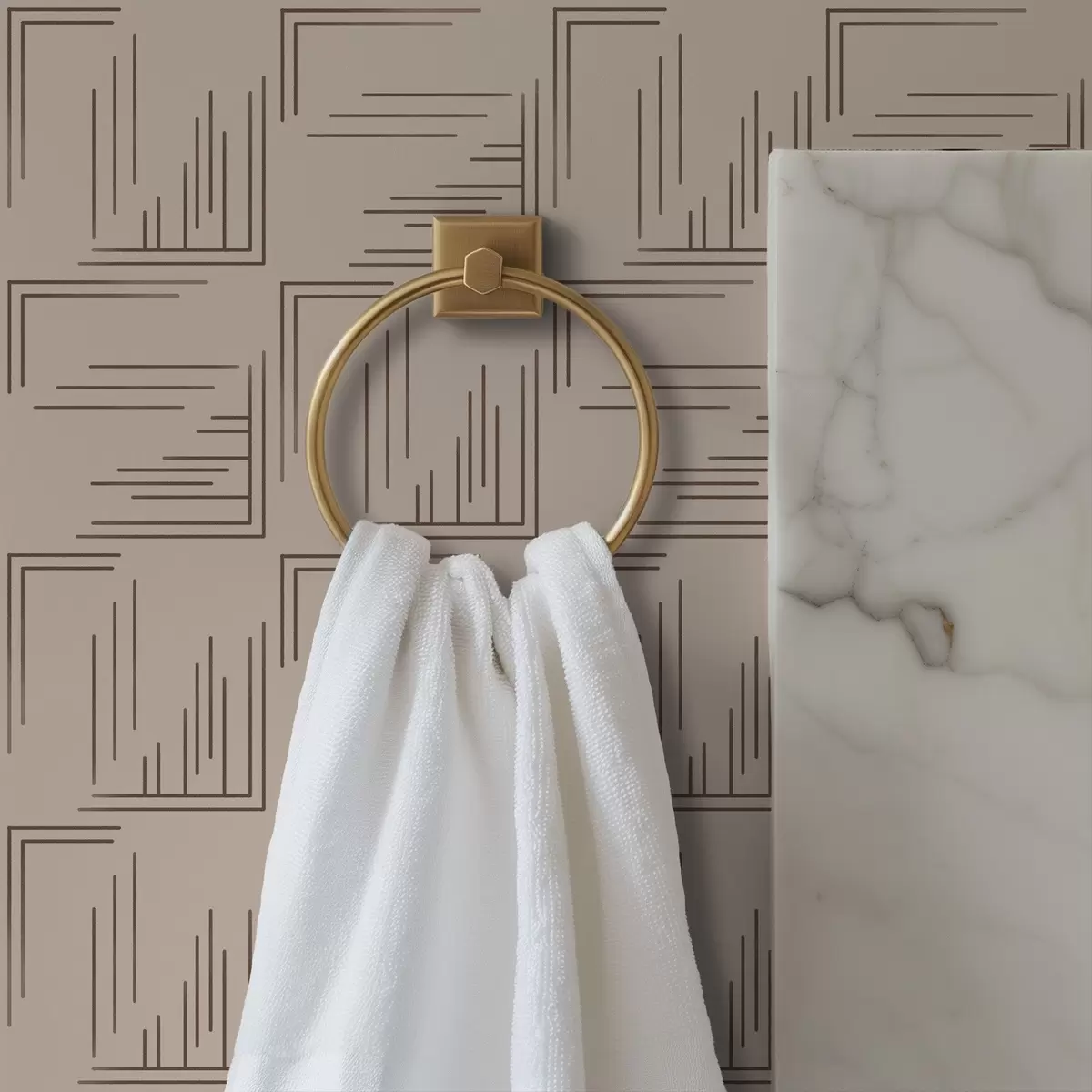 Tapetes Lieli kakao stūra kvadrāti ar dažādām līniju pildījumiem, smiltis a00913