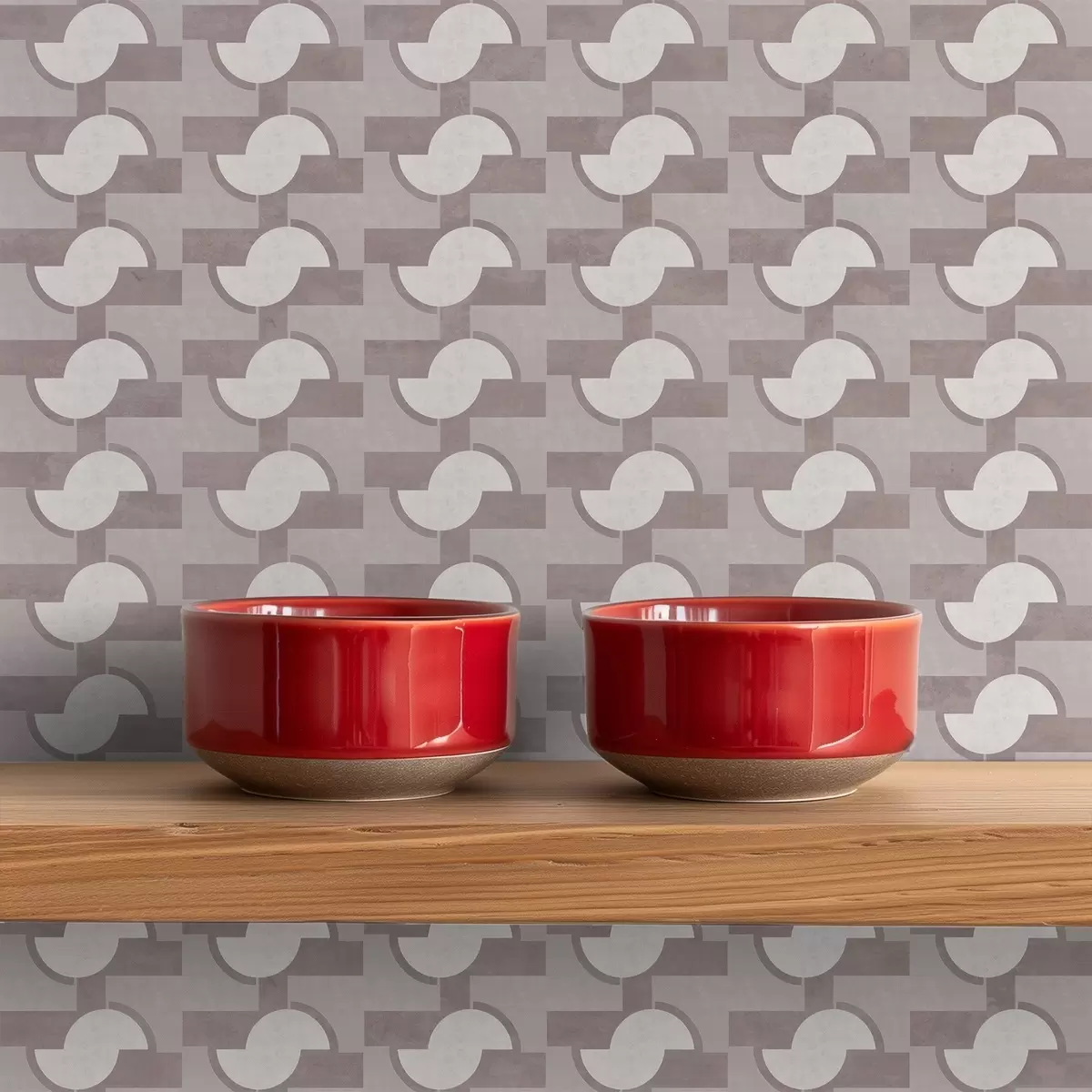 Tapetes Mauve moduļu flīzes ar savienotiem pusapļiem a00915