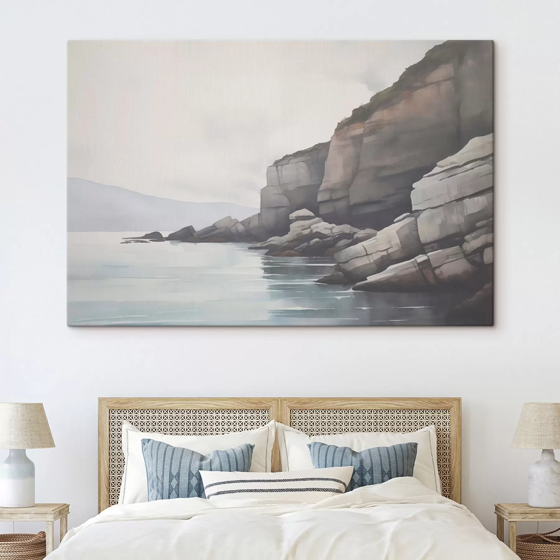 Glezna Akmeņaina krasta līnija miglā s46464