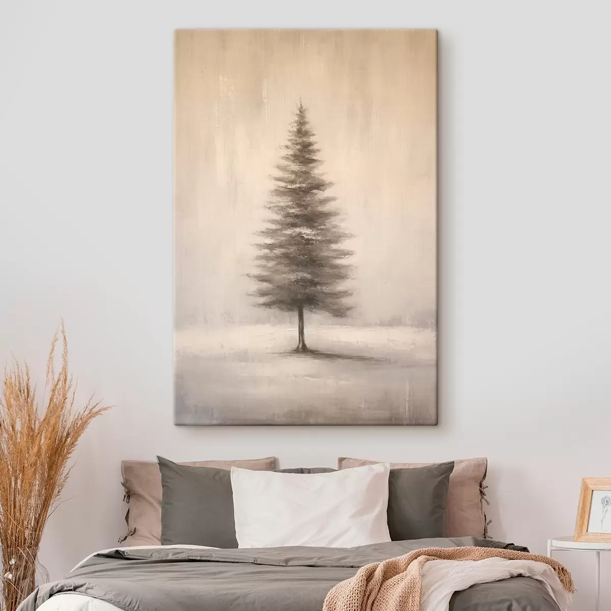 Glezna Monochromatiska egle. Minimalistiska ziemas ainava s46465