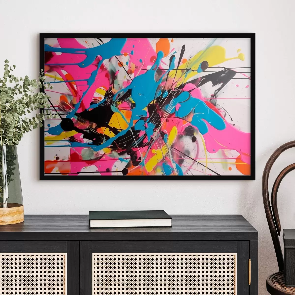 Plakāts Spilgts krāsas šļaksts. Pilējošs abstrakcijas stils f46478