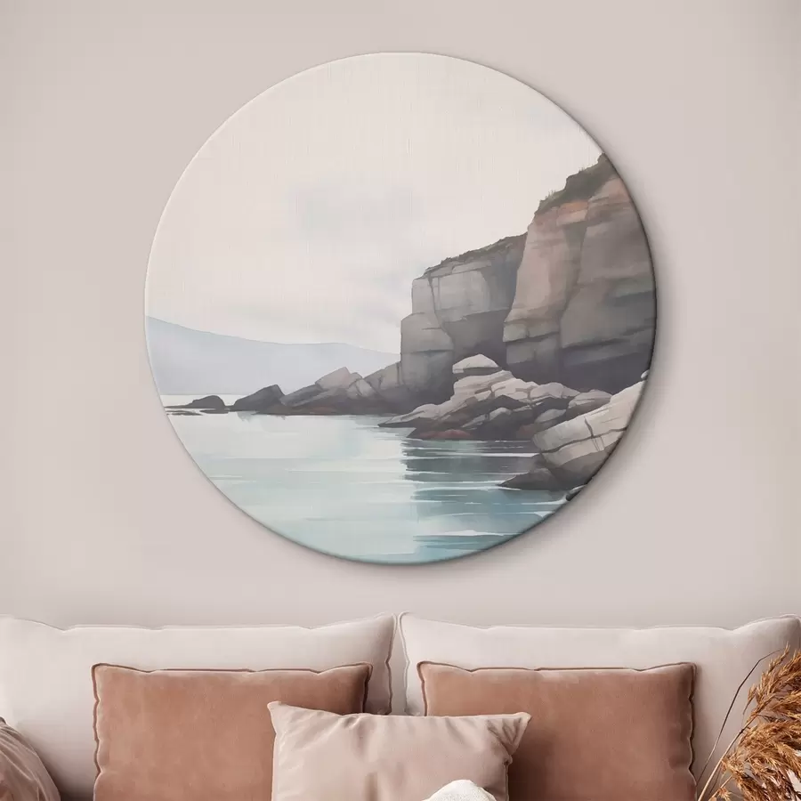 Glezna Akmeņaina krasta līnija miglā r46464