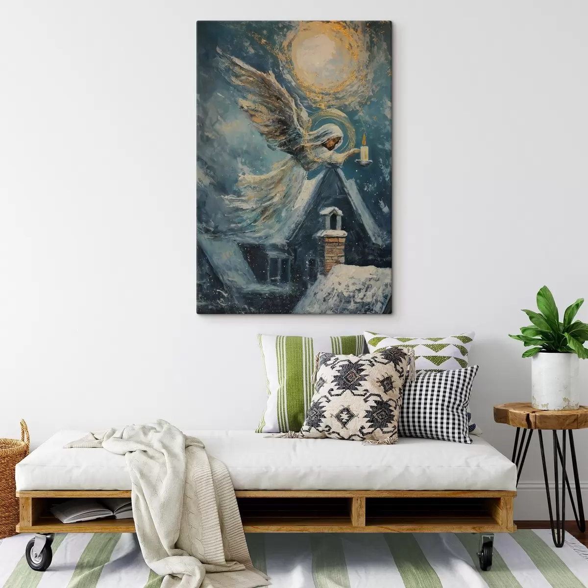 Glezna Eņģelis virs māju jumtiem s46600