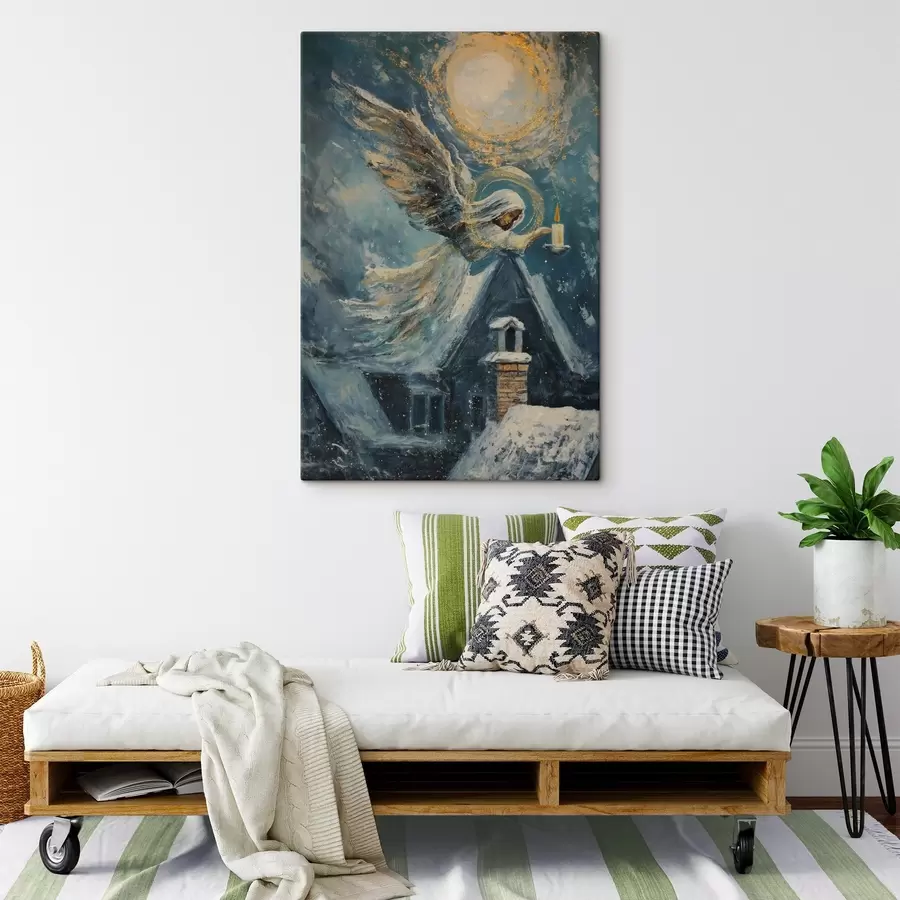 Glezna Eņģelis virs māju jumtiem s46600