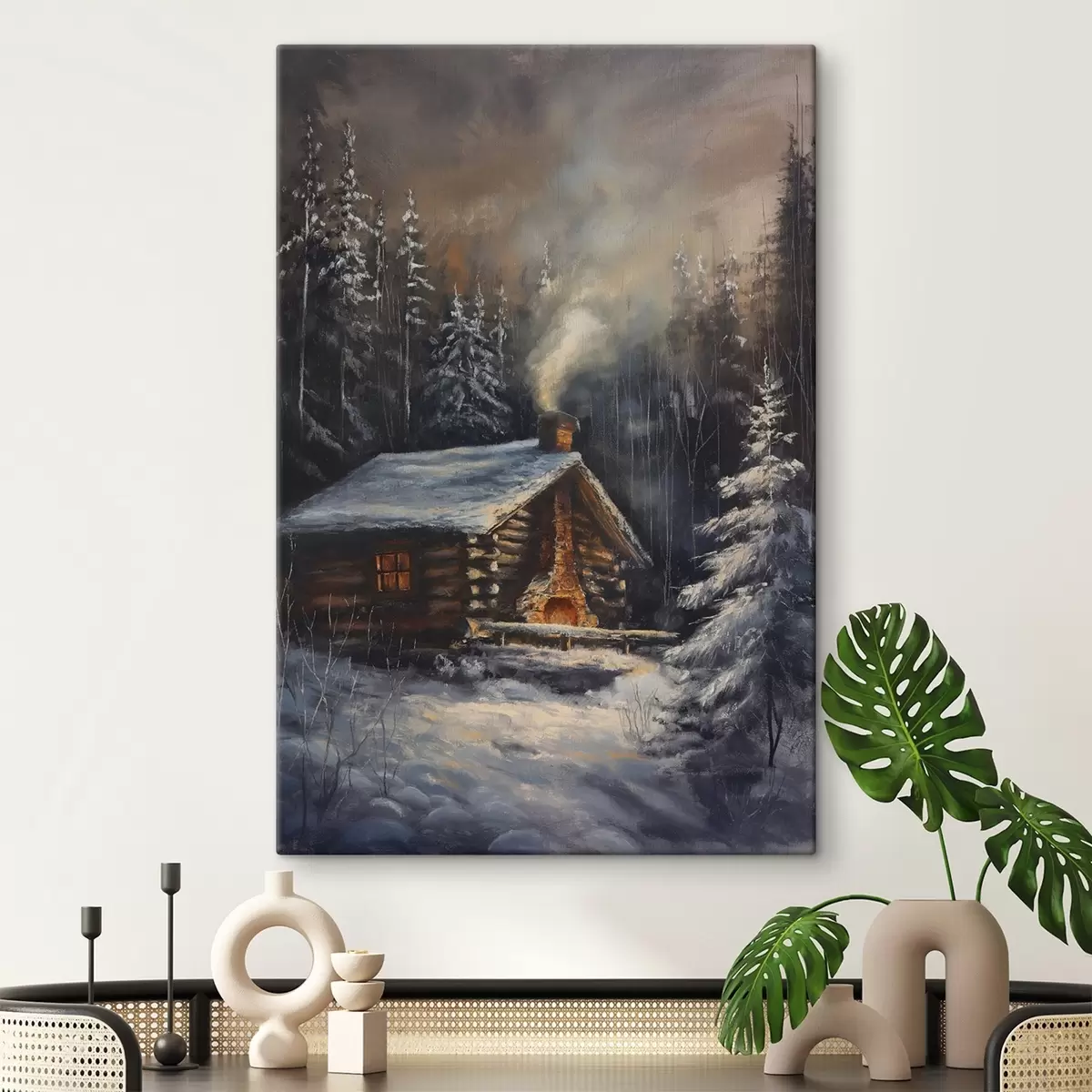 Glezna Kotedža ziemas mežā s46606