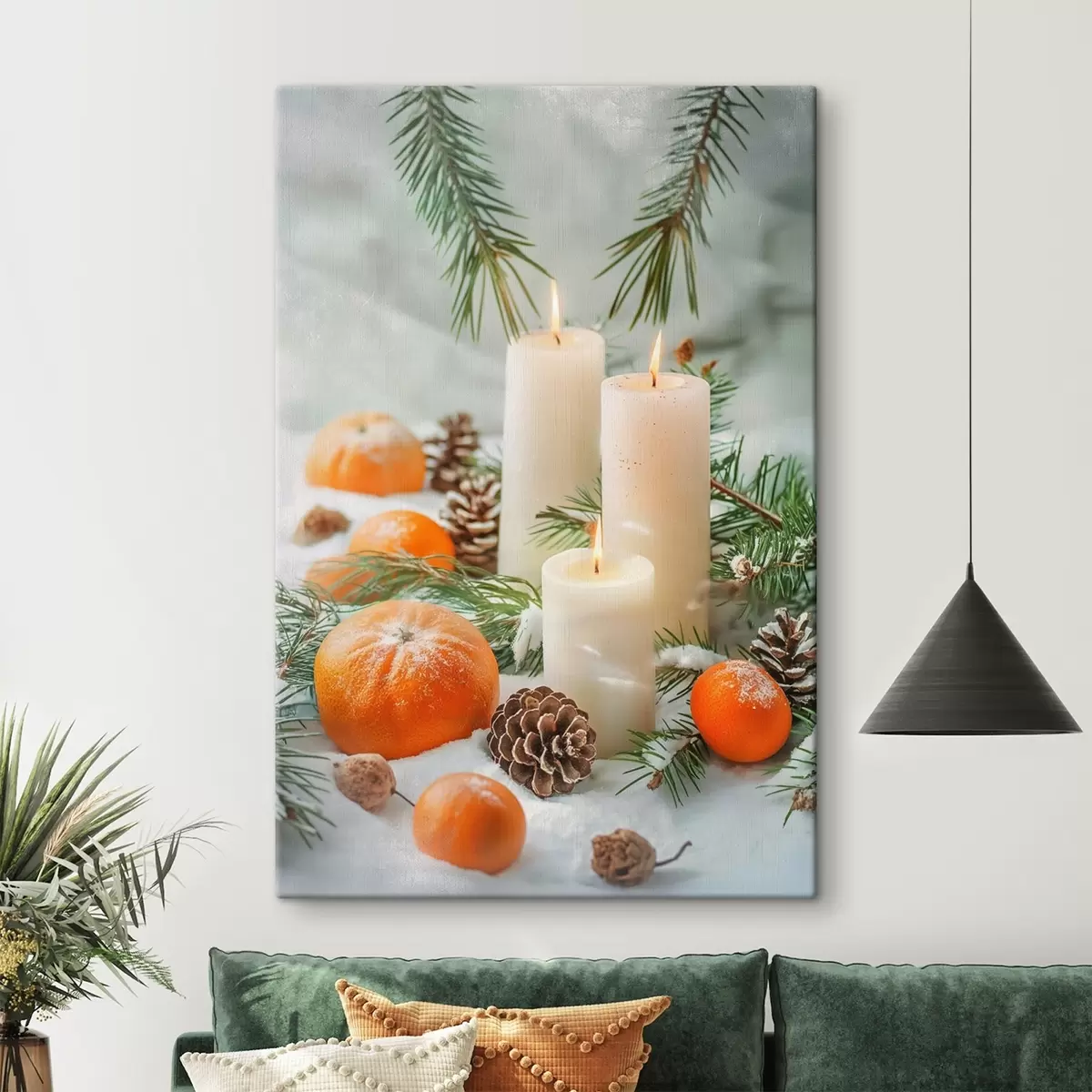 Glezna Sveces, mandarīni un priežu čiekuri s46615