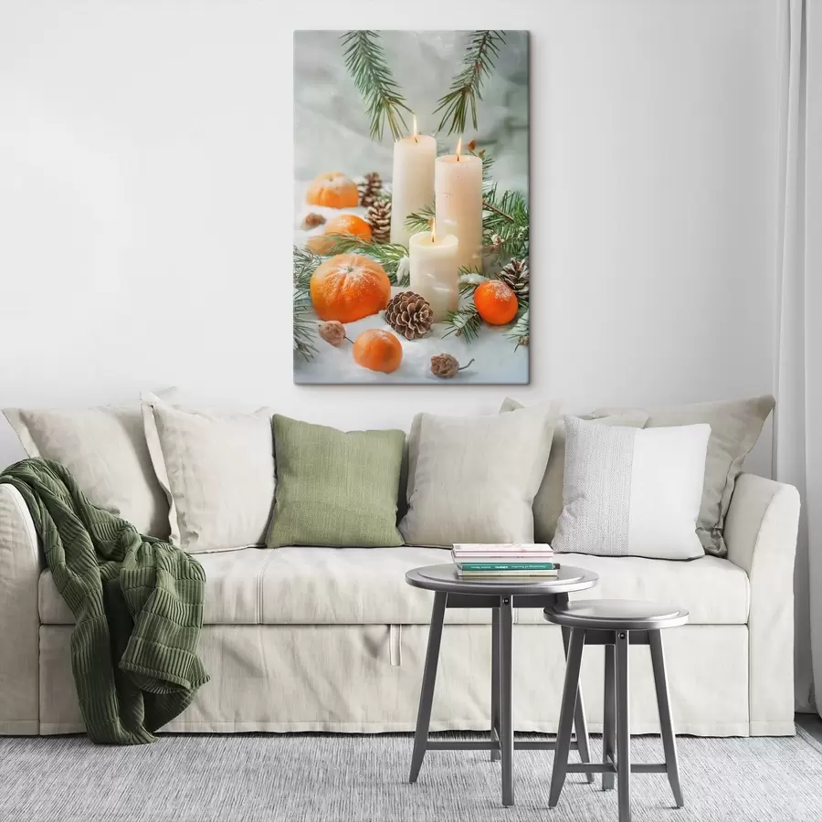 Glezna Sveces, mandarīni un priežu čiekuri s46615