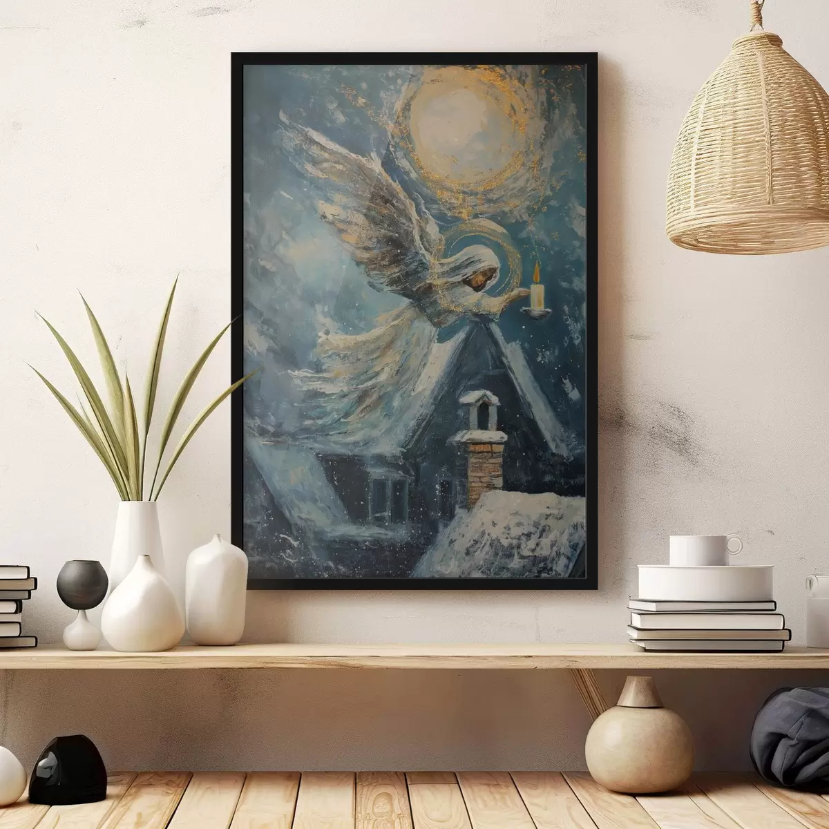 Plakāts Eņģelis virs māju jumtiem f46600