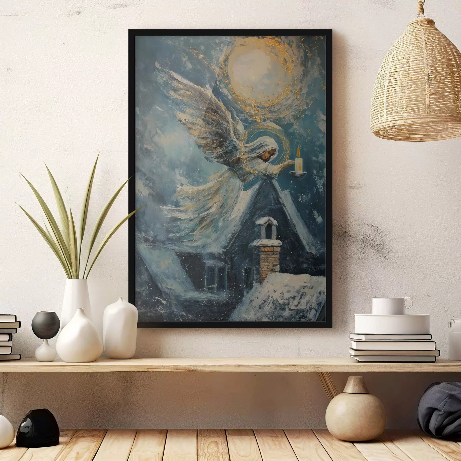 Fototapetes Eņģelis virs māju jumtiem f46600