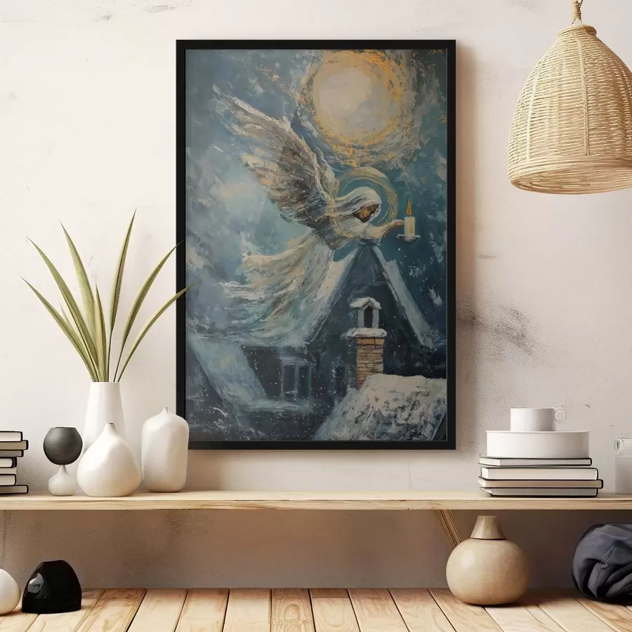 Fototapetes Eņģelis virs māju jumtiem f46600