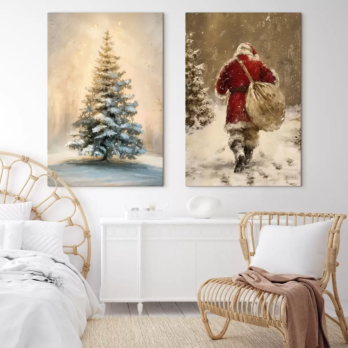 Glezna Ziemassvētku vecītis un Ziemassvētku eglīte m00956