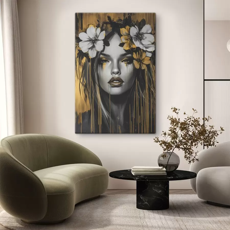 Glezna Abstrakts sievietes portrets ar ziediem s46454