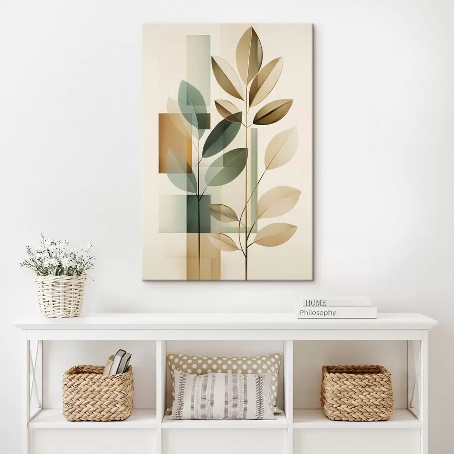 Glezna Ģeometriska abstrakcija ar lapām s46581