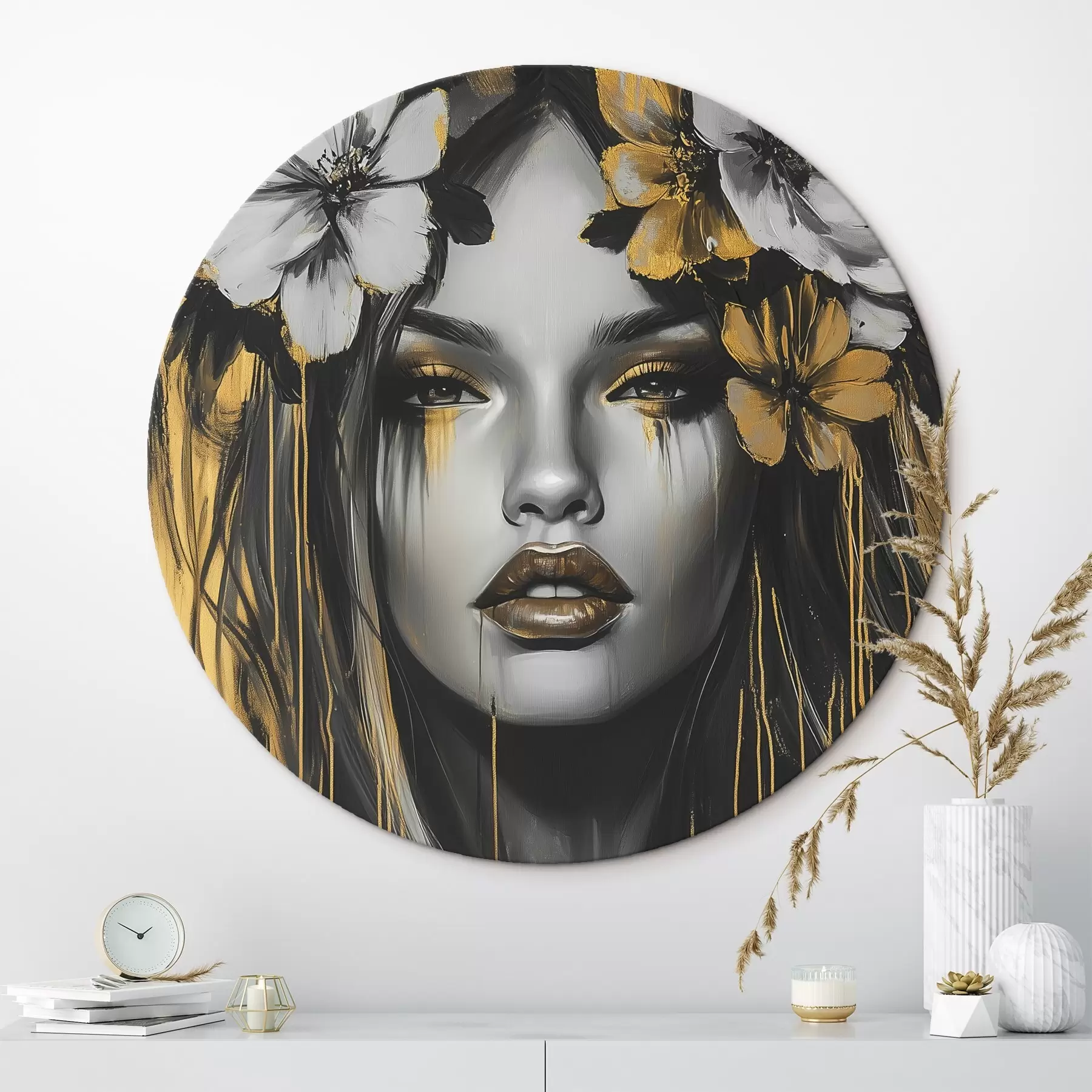 Glezna Abstrakts sievietes portrets ar ziediem r46454