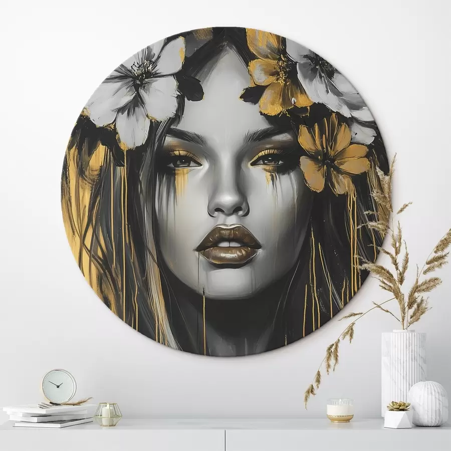 Glezna Abstrakts sievietes portrets ar ziediem r46454