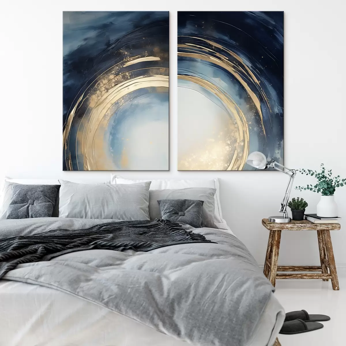 Glezna Pusnakts zils apļveida slīpums ar metāliskiem lokiem m00969