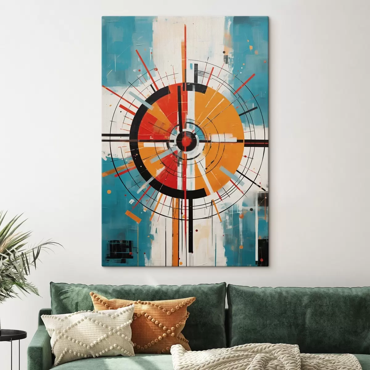 Glezna Koncentrisks mērķis ar zaļgani zilganiem un oranžiem segmentiem s46486