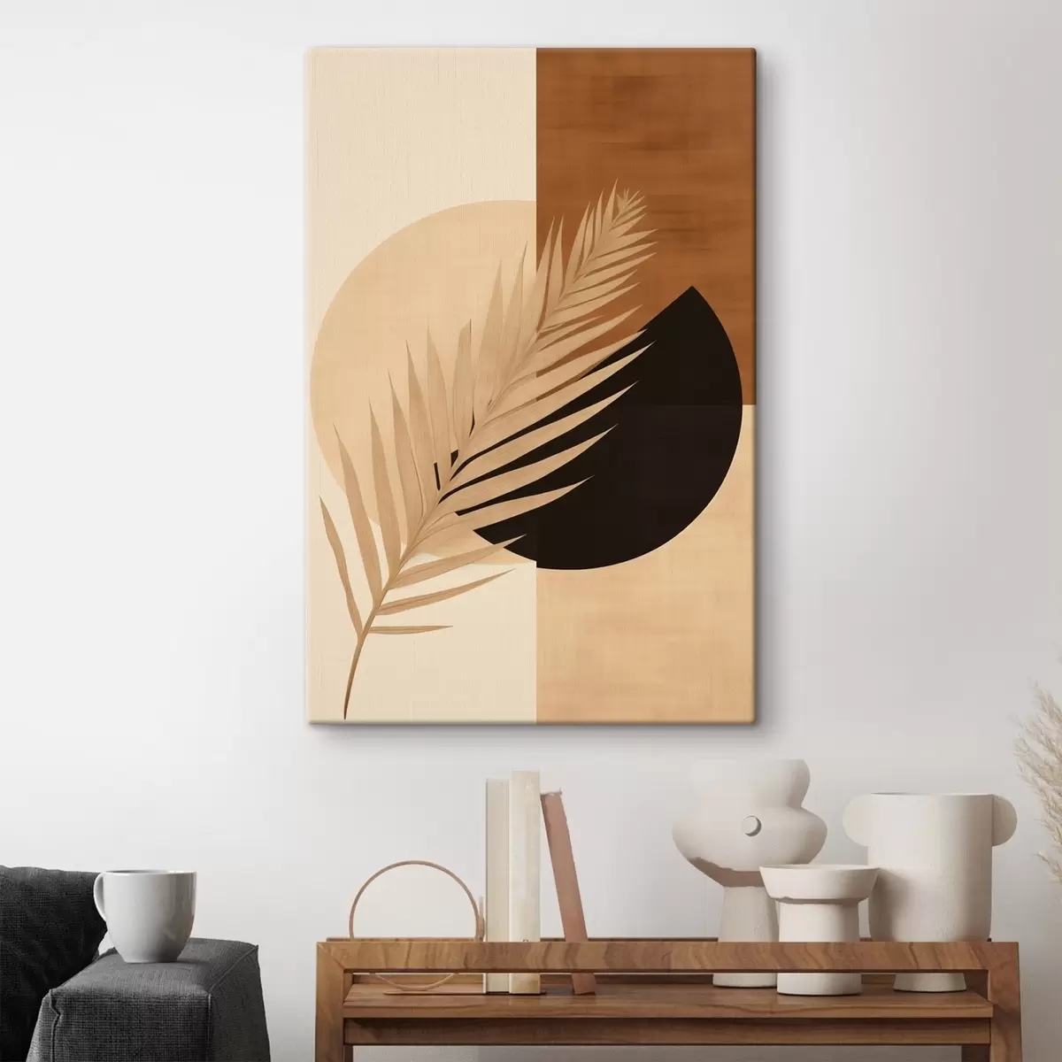 Glezna Palmu lapas uz terakotas un krēmkrāsas ģeometrijas s46490