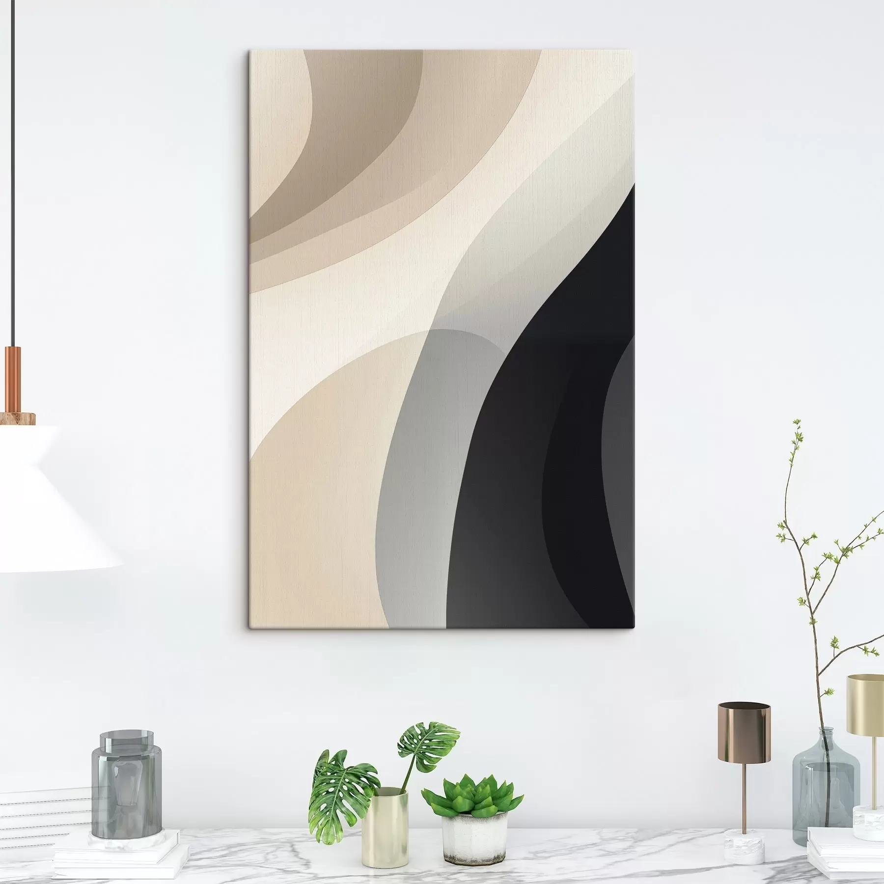 Glezna Organiskas viļņu formas siltā smilškrāsā un ogļu krāsā s46494