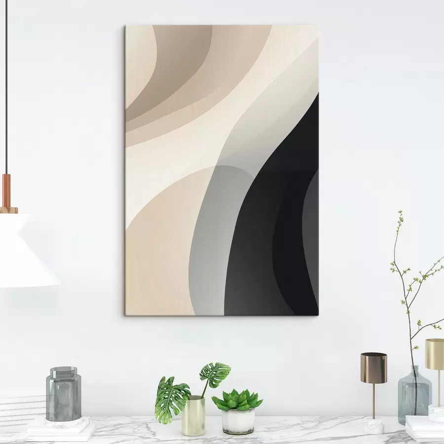 Glezna Organiskas viļņu formas siltā smilškrāsā un ogļu krāsā s46494
