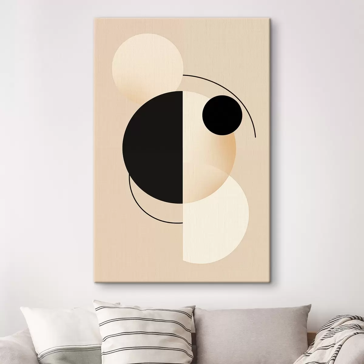 Glezna Grafiskie apļi un loki maigā smilškrāsā un melnā krāsā s46497