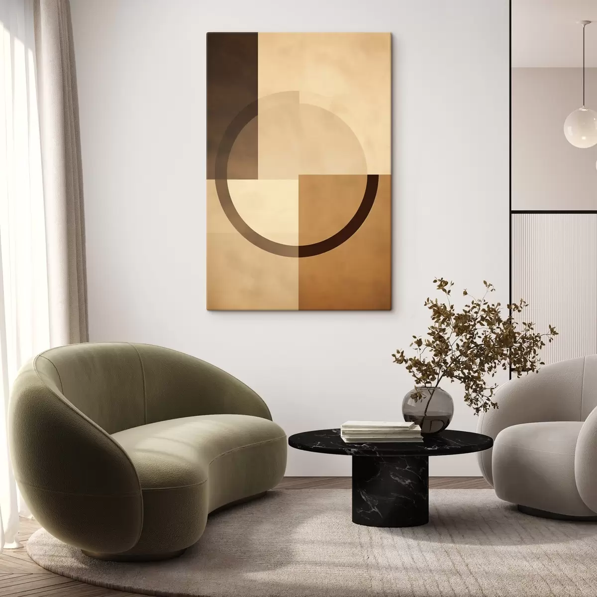 Glezna Nobrieduši kvadrāti ar caurspīdīgu gredzenu, siltā zemes krāsu palete s46498