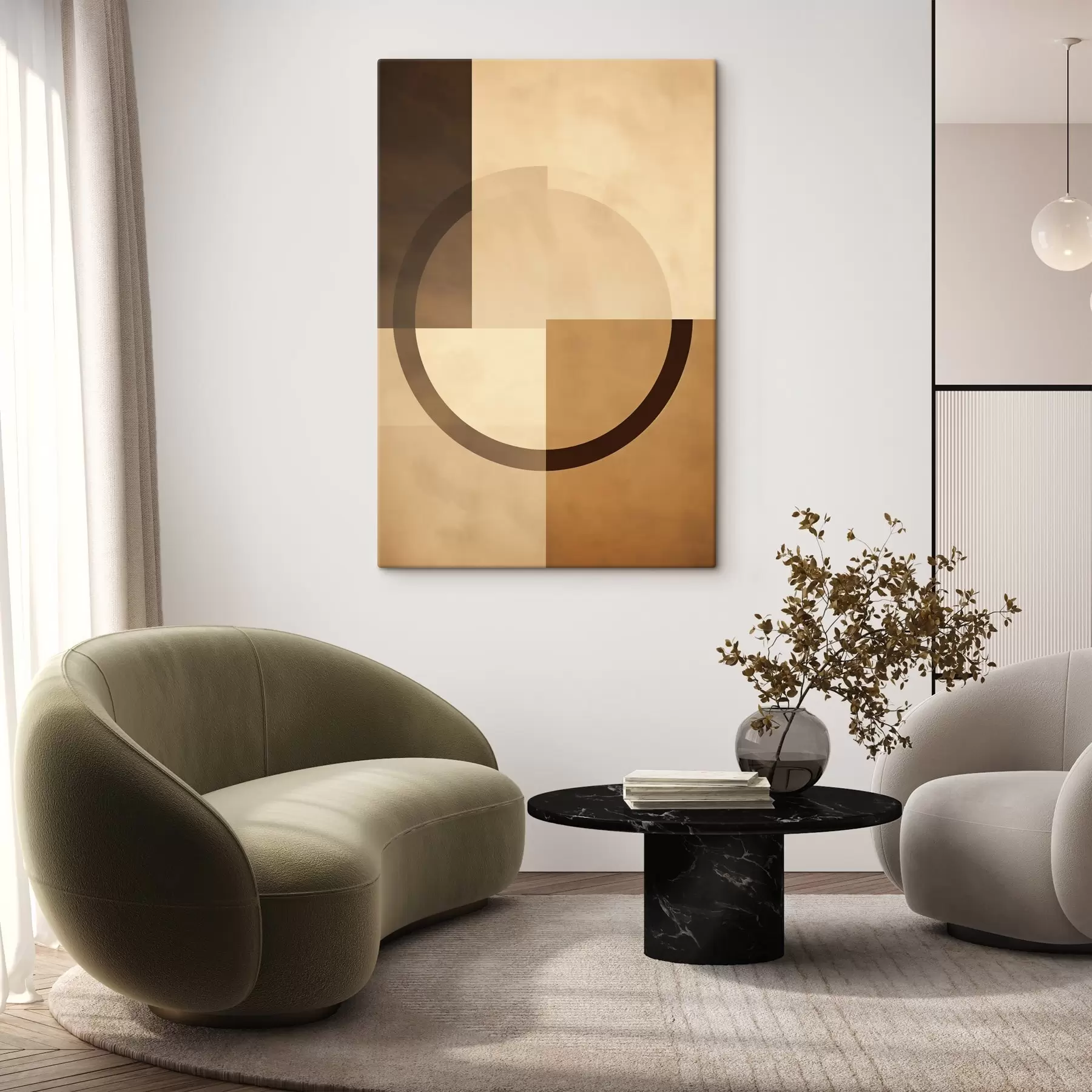 Glezna Nobrieduši kvadrāti ar caurspīdīgu gredzenu, siltā zemes krāsu palete s46498