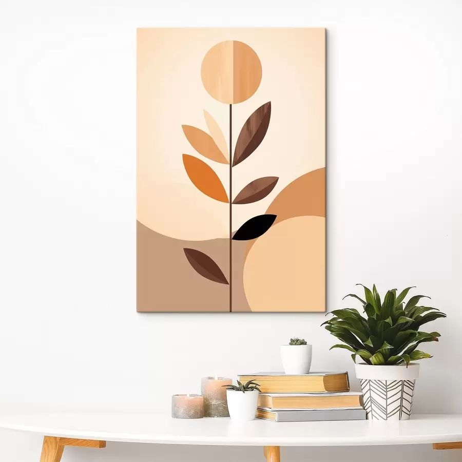 Glezna Stilizēts zieds ar ģeometriskām lapām siltos toņos s46500