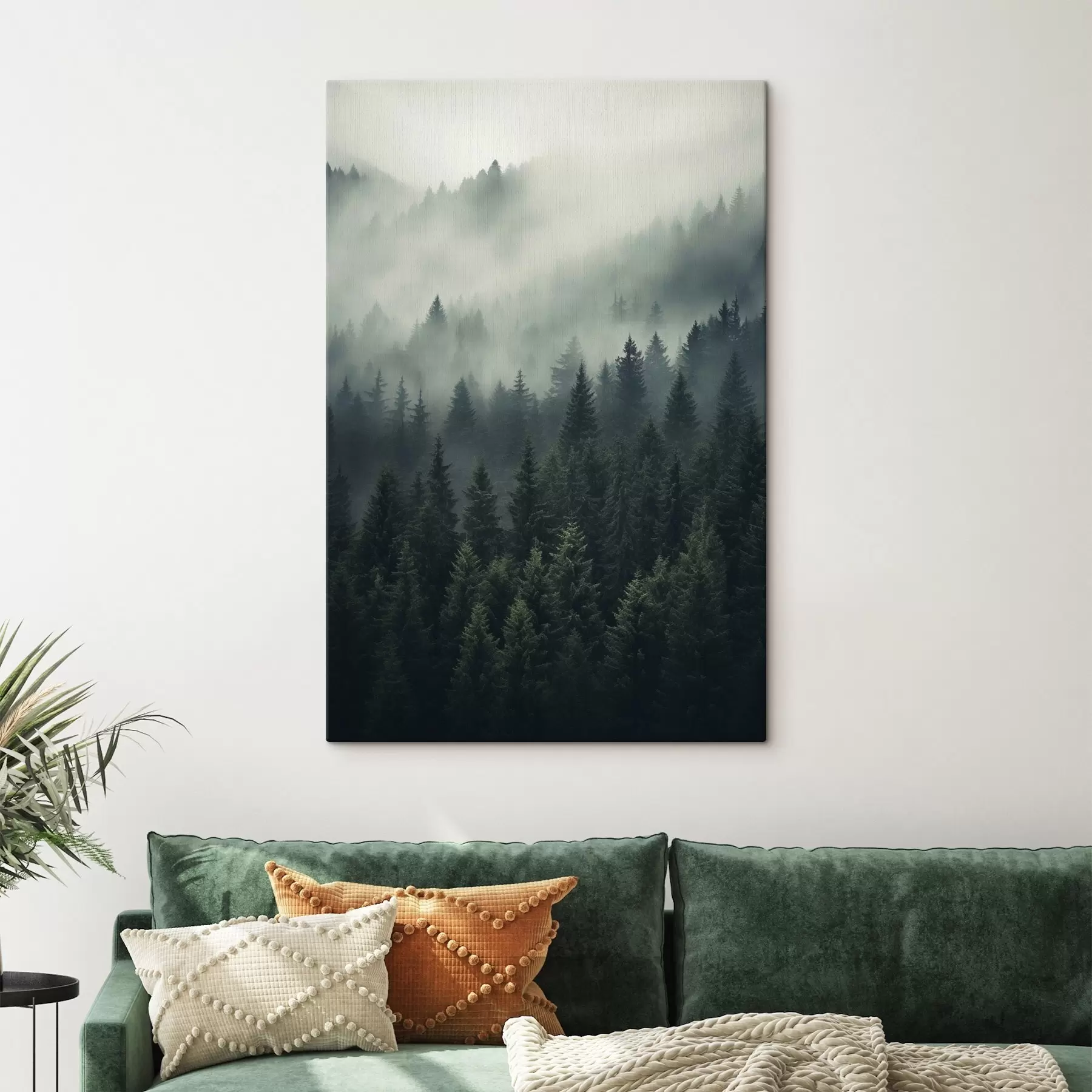 Glezna Migla pārklāj blīvu mūžzaļo mežu s46512
