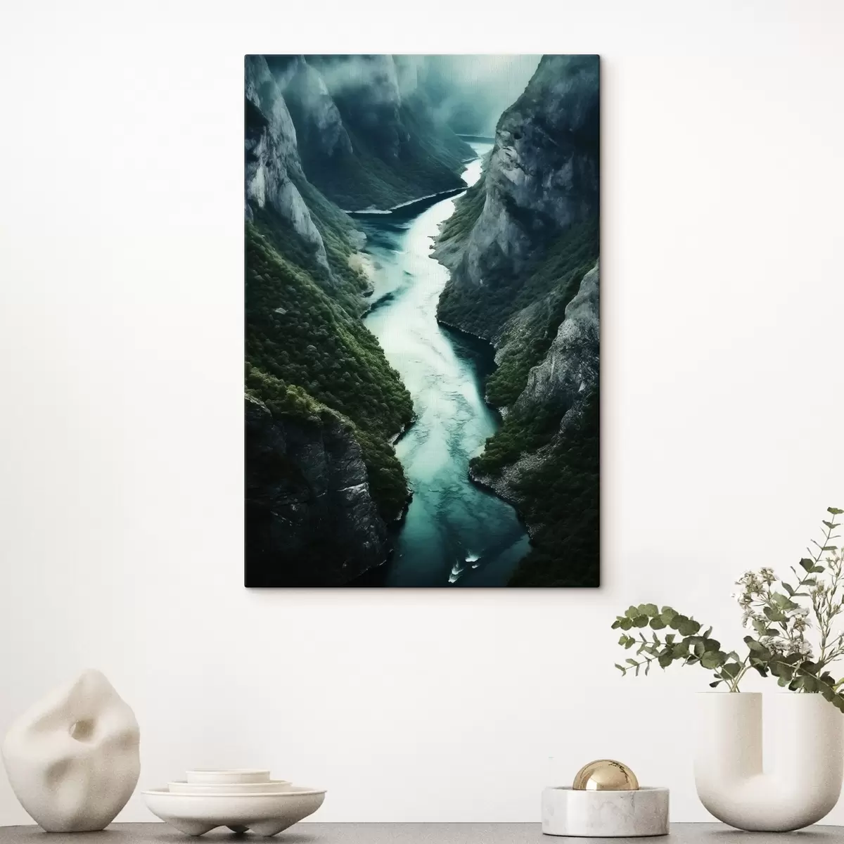 Glezna Šaura aiza ar turkīza krāsas straumi no augšas s46522