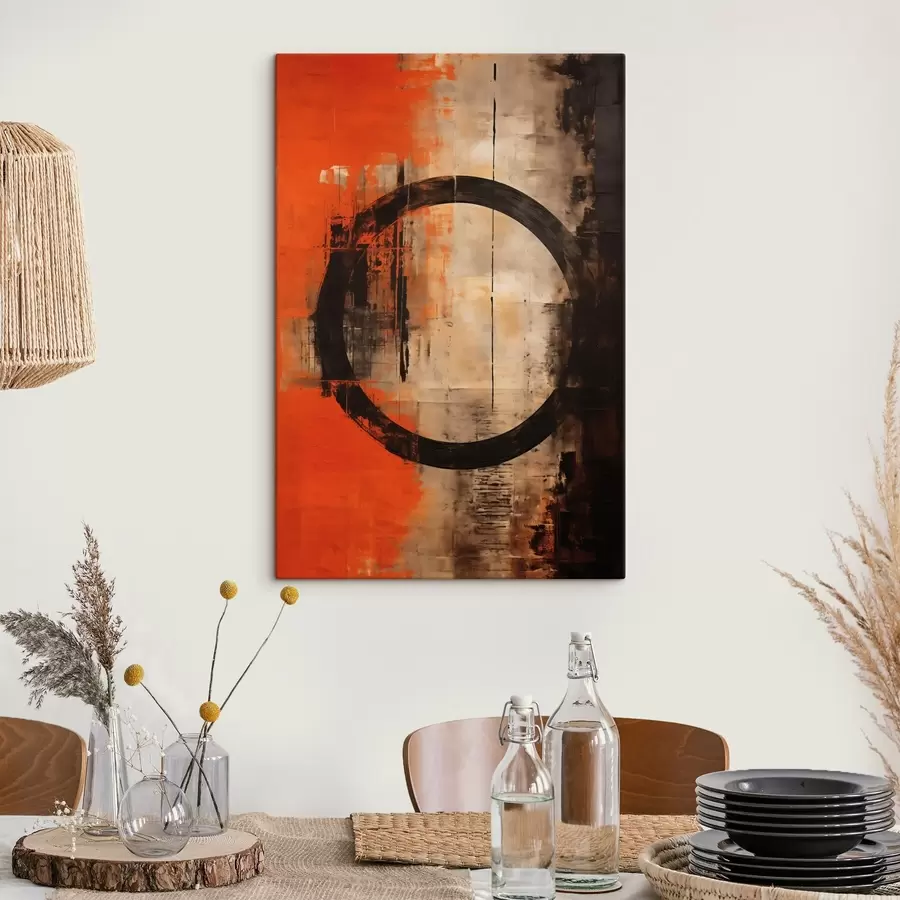 Glezna Abstrakts ar lielu melnu apli un siltām tekstūrām s46528